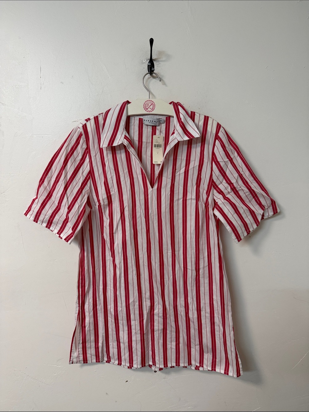 Anthropologie Red & White Vertical Stripe Short-Sleeve Shirt
